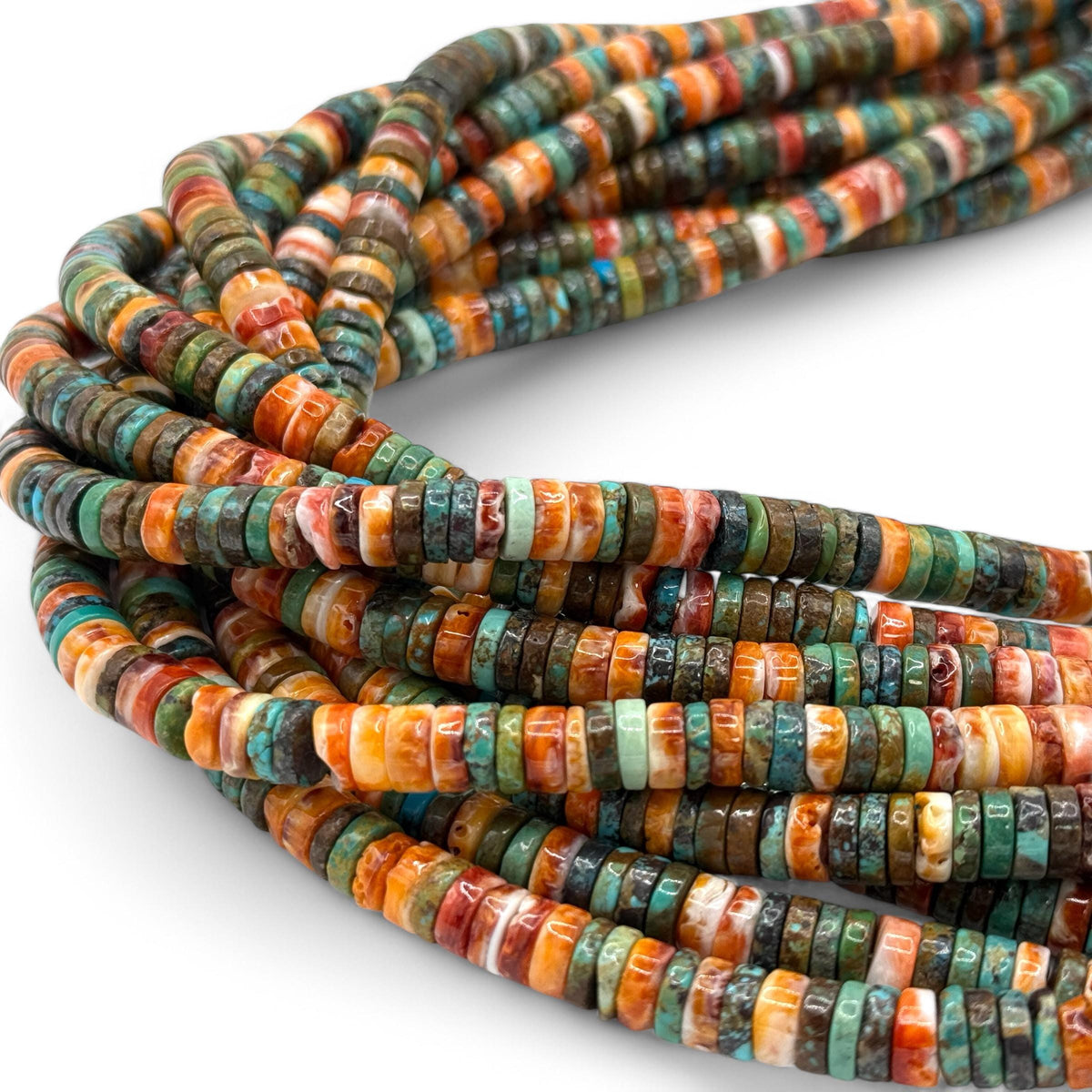 DARKEST Spiny Oyster Shell & Turquoise Beads AAA - 100% Natural - Never Dyed or Color Enhanced - Native American Style - Smooth Heishi 10mm