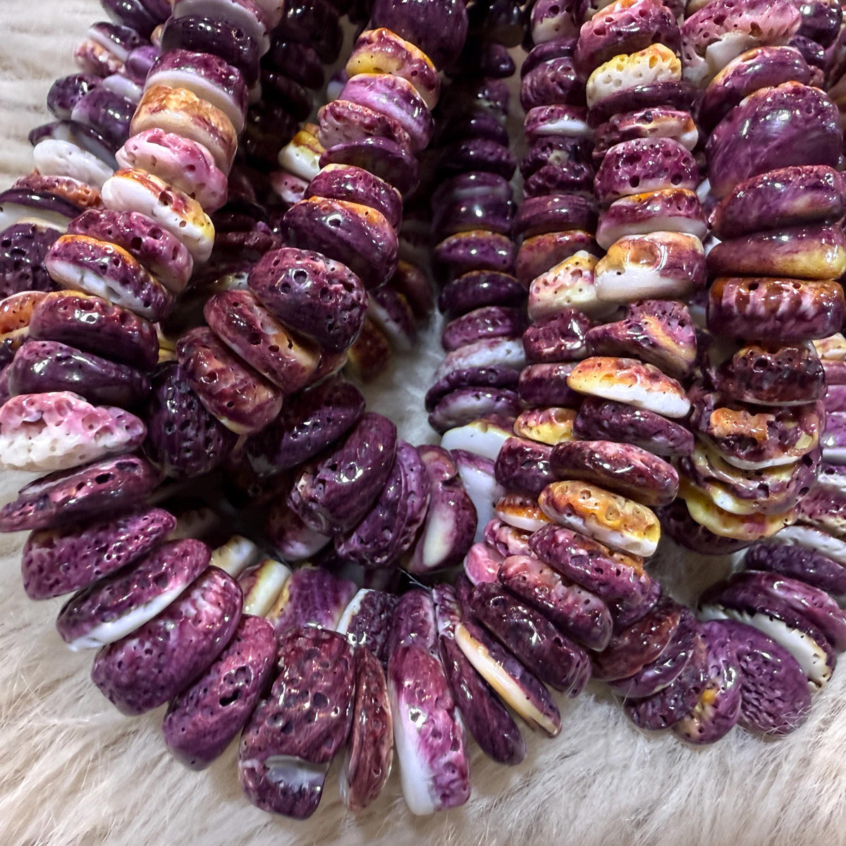 XL GRADUATED Purple Spiny Oyster Shell Beads Mexico - Never Dyed or Color Enhanced - Small Batch Production - Ocean Formed Pinholes - 8-20mm