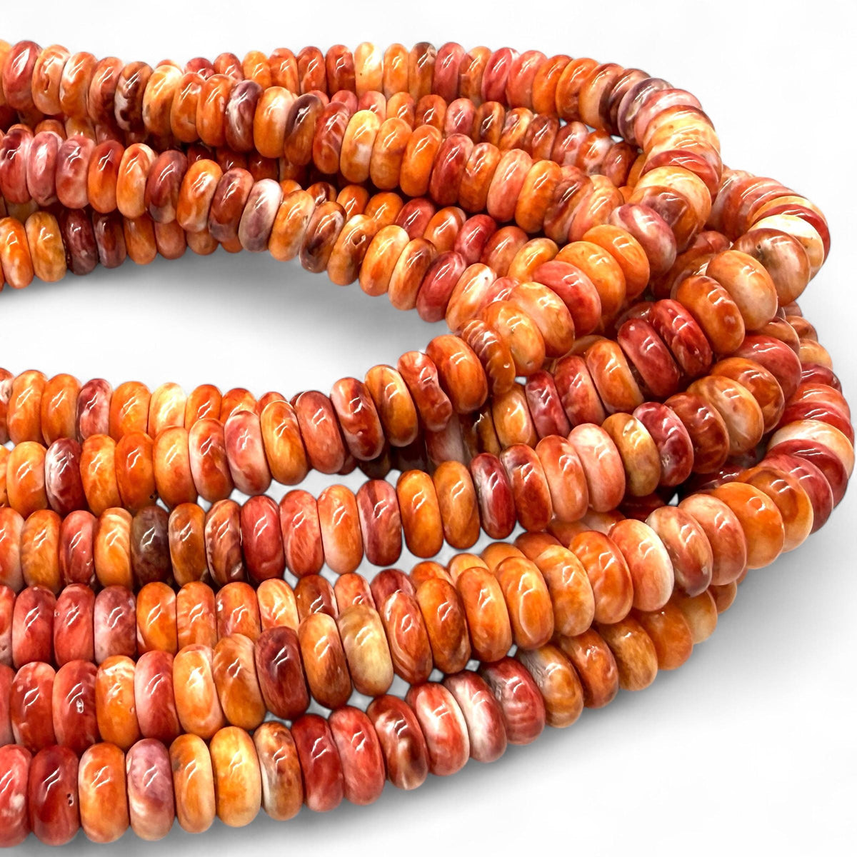 Spiny Oyster Shell Beads from Mexico - Orange & Red (Ethically Sourced- Small Batch Production) Hand-Polished for Maximum Luster - Rondelle