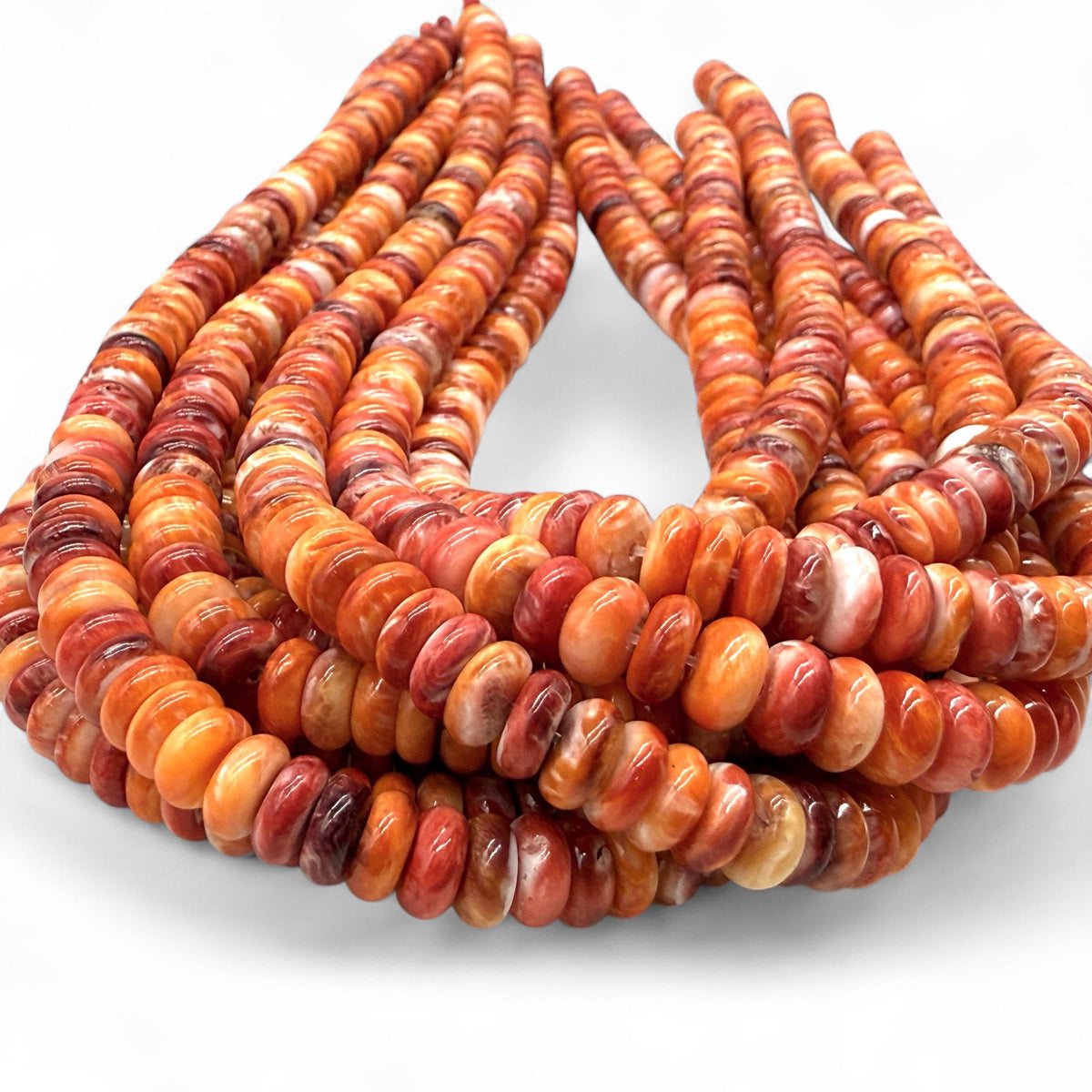 Spiny Oyster Shell Beads from Mexico - Orange & Red (Ethically Sourced- Small Batch Production) Hand-Polished for Maximum Luster - Rondelle