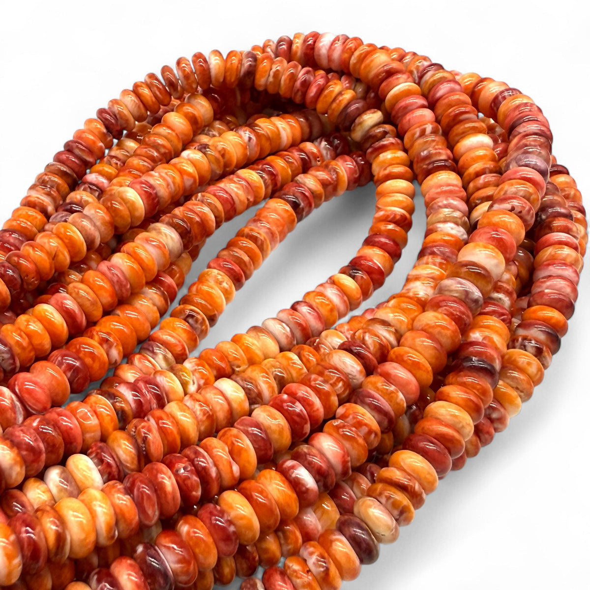 Spiny Oyster Shell Beads from Mexico - Orange & Red (Ethically Sourced- Small Batch Production) Hand-Polished for Maximum Luster - Rondelle