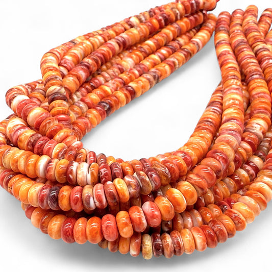 Spiny Oyster Shell Beads from Mexico - Orange & Red (Ethically Sourced- Small Batch Production) Hand-Polished for Maximum Luster - Rondelle