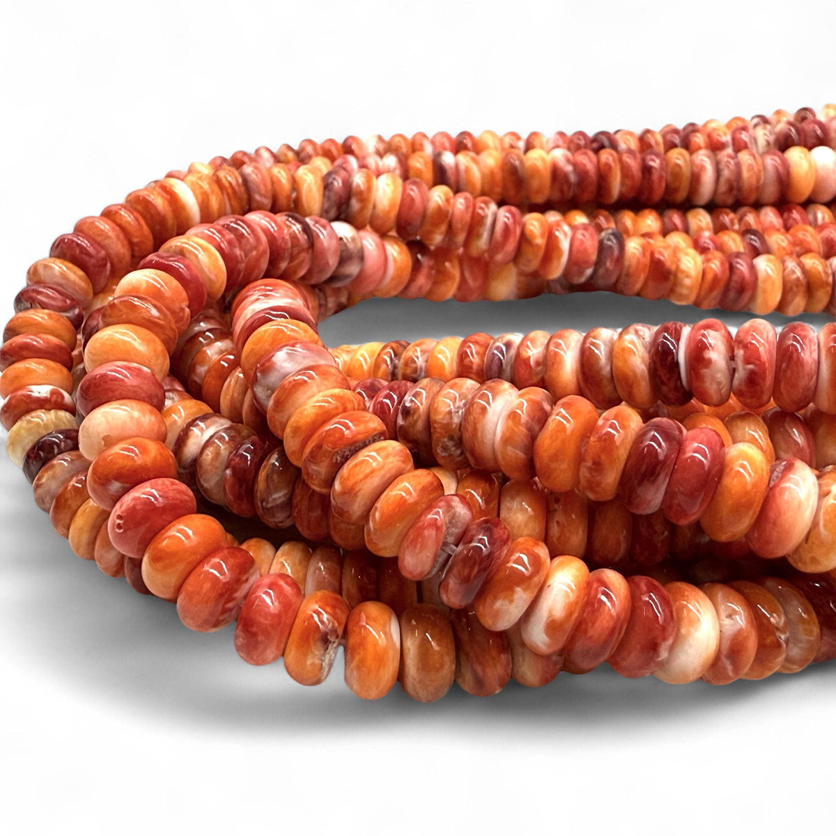 Spiny Oyster Shell Beads from Mexico - Orange & Red (Ethically Sourced- Small Batch Production) Hand-Polished for Maximum Luster - Rondelle