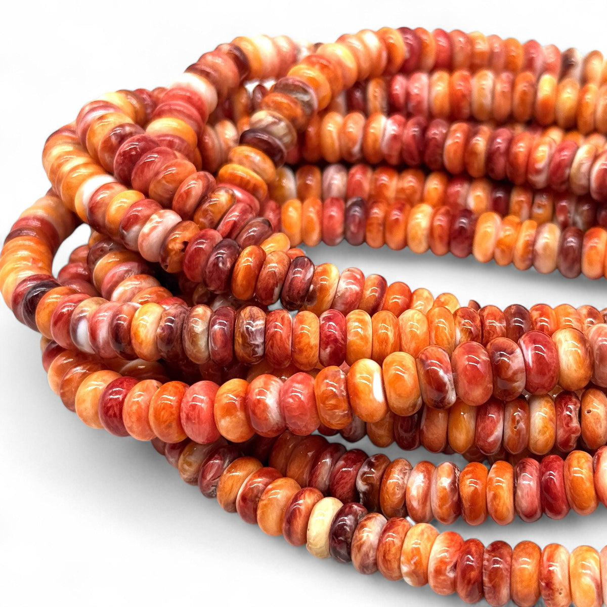 Spiny Oyster Shell Beads from Mexico - Orange & Red (Ethically Sourced- Small Batch Production) Hand-Polished for Maximum Luster - Rondelle