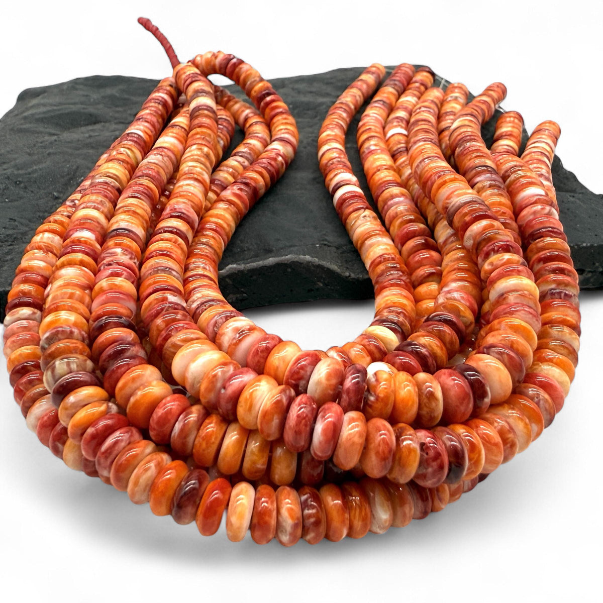 Spiny Oyster Shell Beads from Mexico - Orange & Red (Ethically Sourced- Small Batch Production) Hand-Polished for Maximum Luster - Rondelle