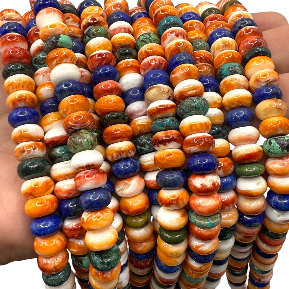 Spiny Oyster Shell, Turquoise & Lapis Beads - Never Dyed or Color Enhanced - Native American Style - Men's Jewelry Making - Rondelle 10mm