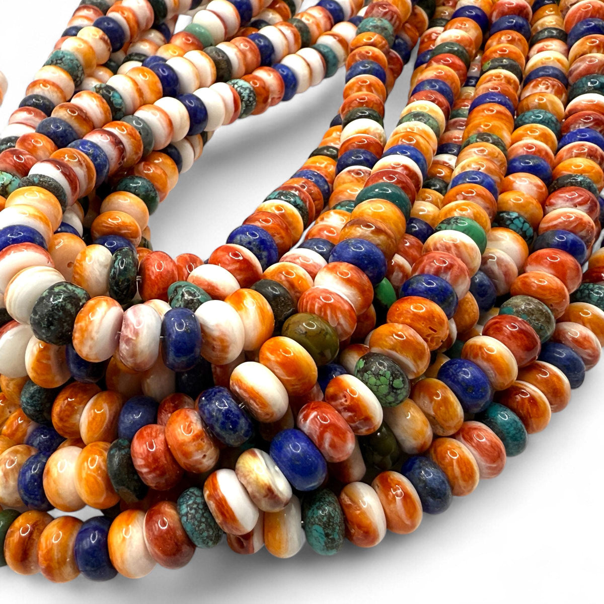 Spiny Oyster Shell, Turquoise & Lapis Beads - Never Dyed or Color Enhanced - Native American Style - Men's Jewelry Making - Rondelle 10mm