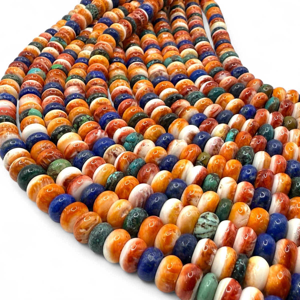 Spiny Oyster Shell, Turquoise & Lapis Beads - Never Dyed or Color Enhanced - Native American Style - Men's Jewelry Making - Rondelle 10mm