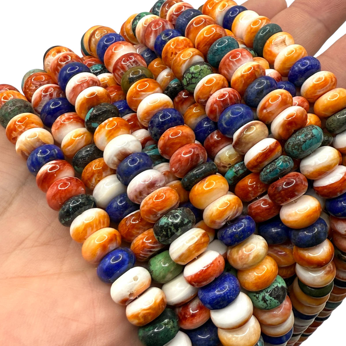 Spiny Oyster Shell, Turquoise & Lapis Beads - Never Dyed or Color Enhanced - Native American Style - Men's Jewelry Making - Rondelle 10mm