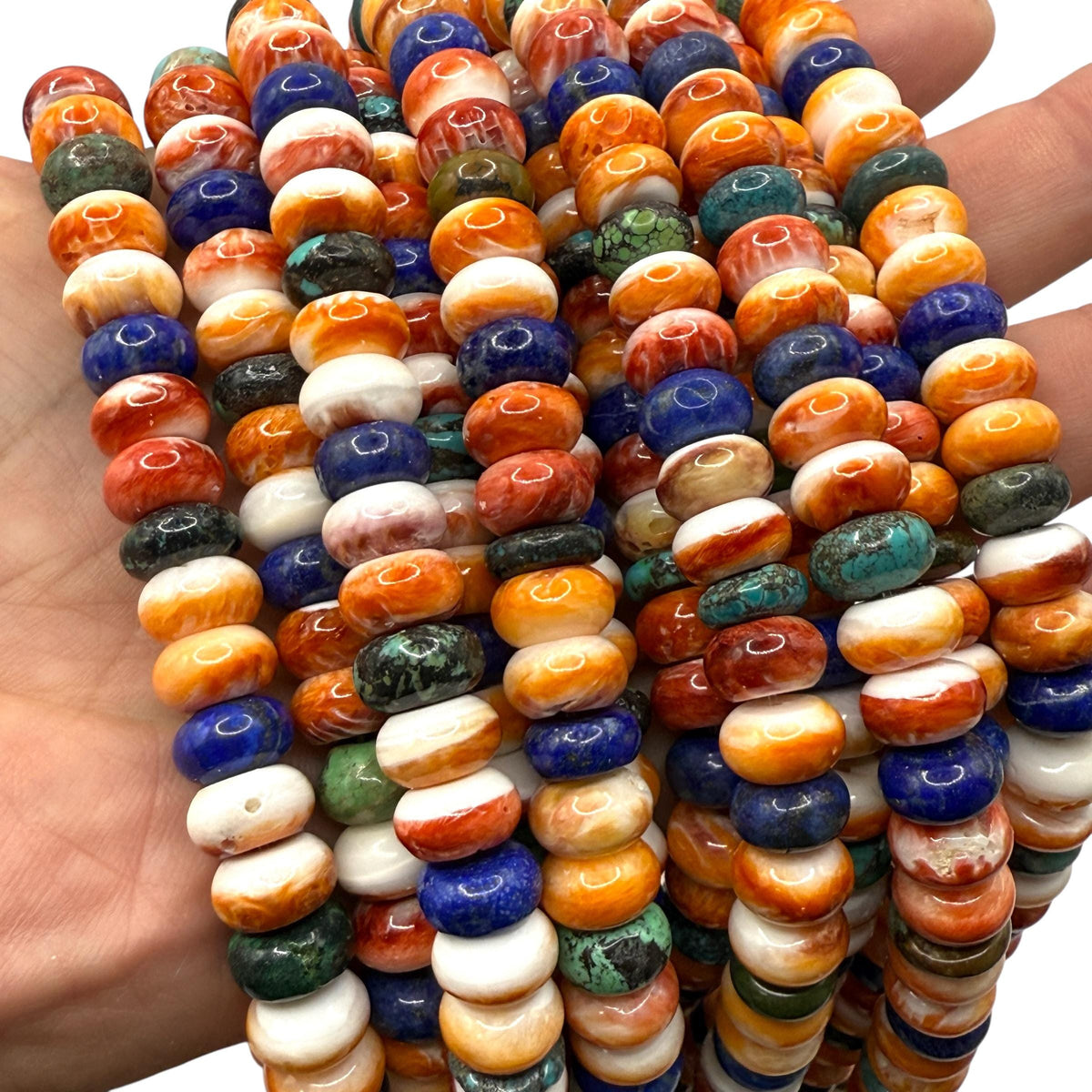 Spiny Oyster Shell, Turquoise & Lapis Beads - Never Dyed or Color Enhanced - Native American Style - Men's Jewelry Making - Rondelle 10mm
