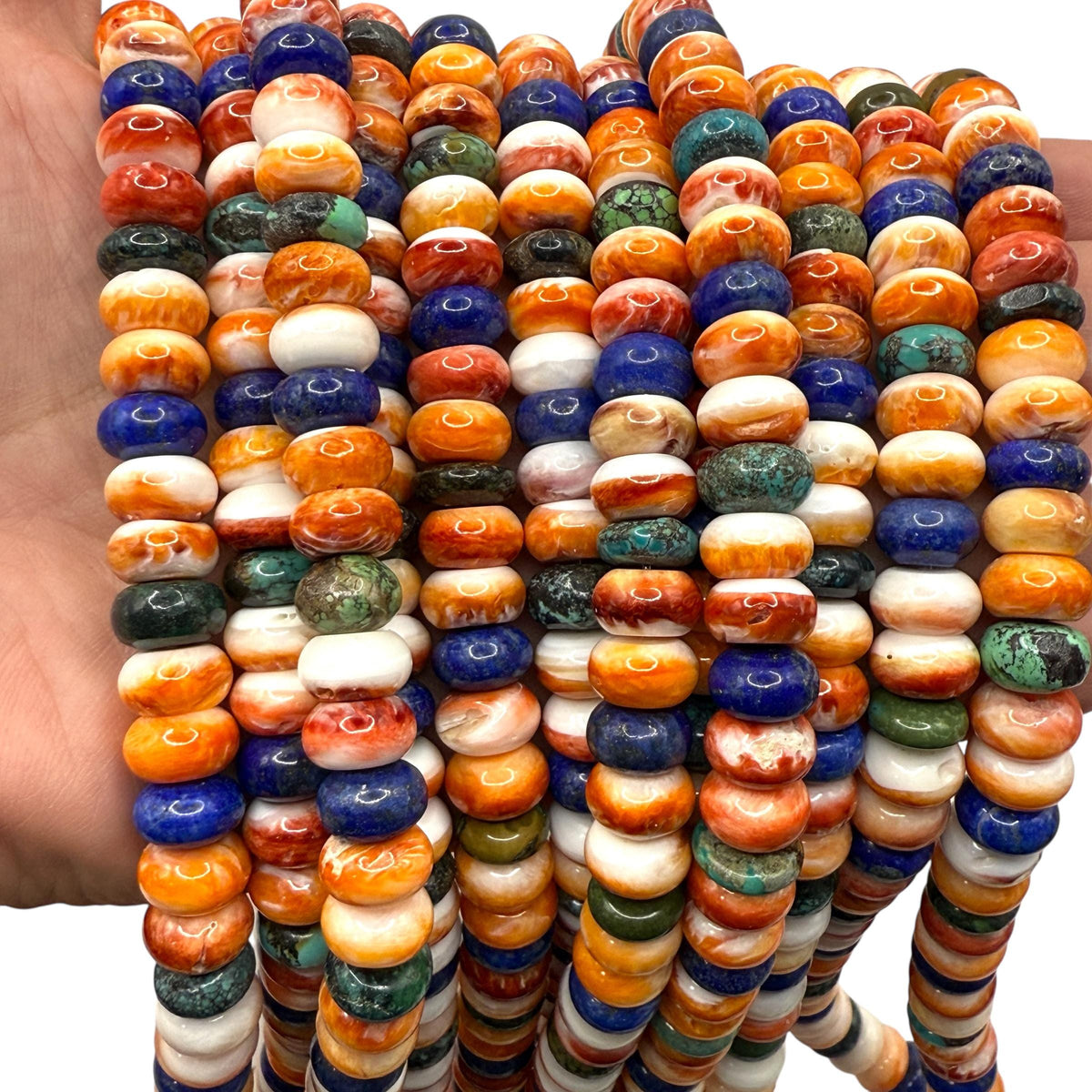 Spiny Oyster Shell, Turquoise & Lapis Beads - Never Dyed or Color Enhanced - Native American Style - Men's Jewelry Making - Rondelle 10mm