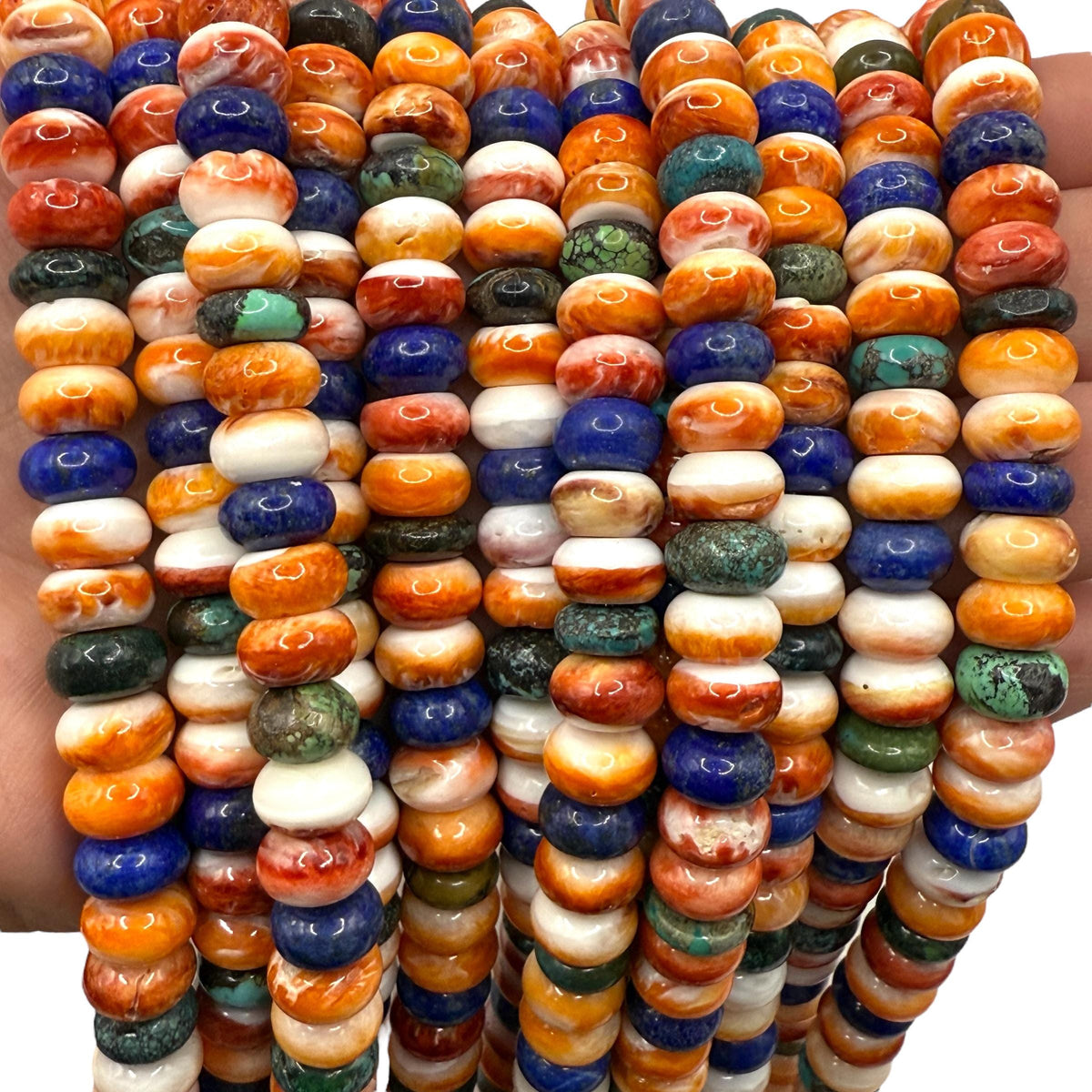 Spiny Oyster Shell, Turquoise & Lapis Beads - Never Dyed or Color Enhanced - Native American Style - Men's Jewelry Making - Rondelle 10mm