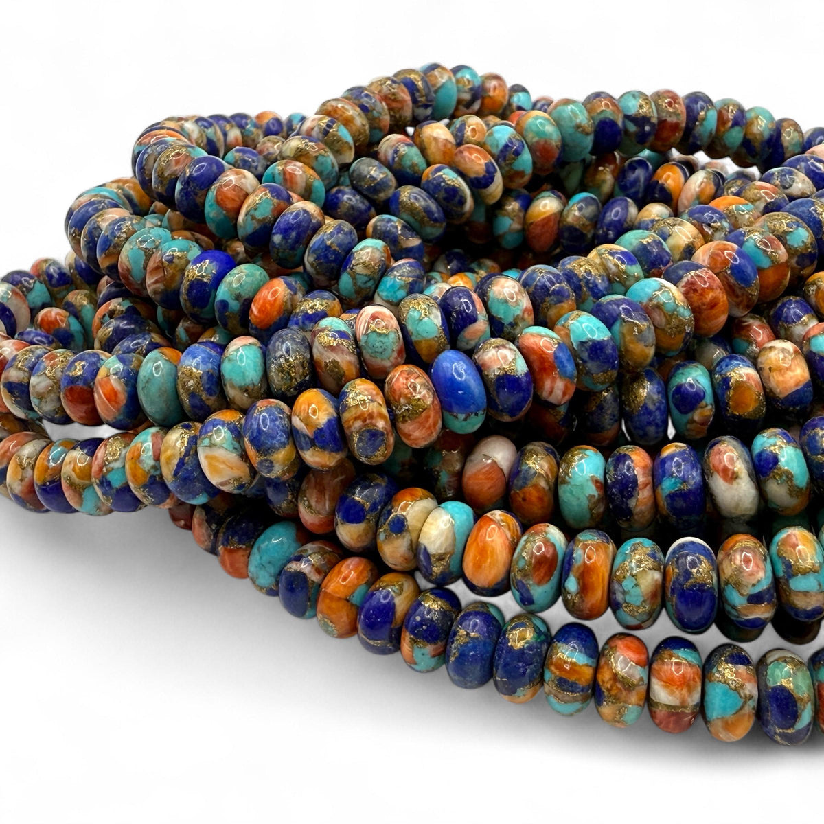 3in1 Spiny Oyster Shell, Mohave Copper Turquoise & Lapis Beads- Not Dyed or Color Enhanced- Small Batch Production- Composite Inlay