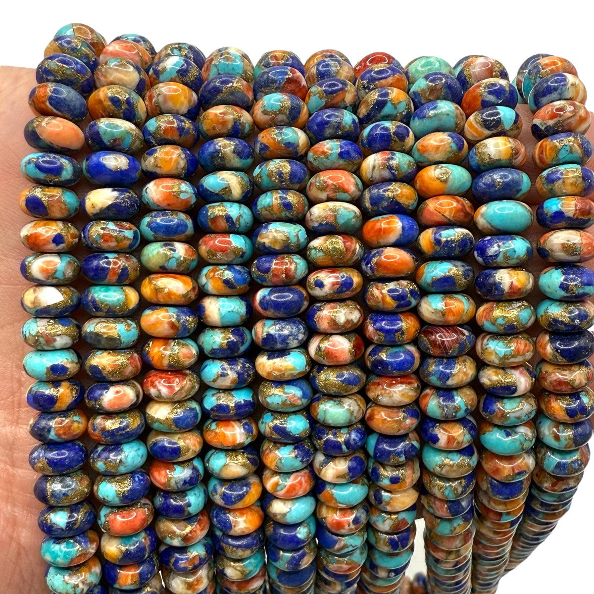 3in1 Spiny Oyster Shell, Mohave Copper Turquoise & Lapis Beads- Not Dyed or Color Enhanced- Small Batch Production- Composite Inlay