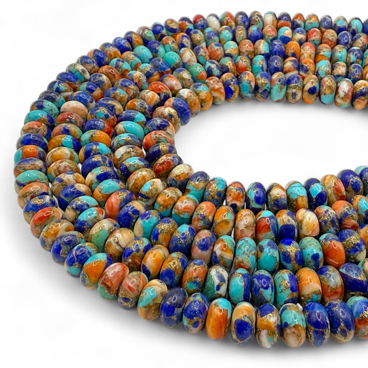 3in1 Spiny Oyster Shell, Mohave Copper Turquoise & Lapis Beads- Not Dyed or Color Enhanced- Small Batch Production- Composite Inlay