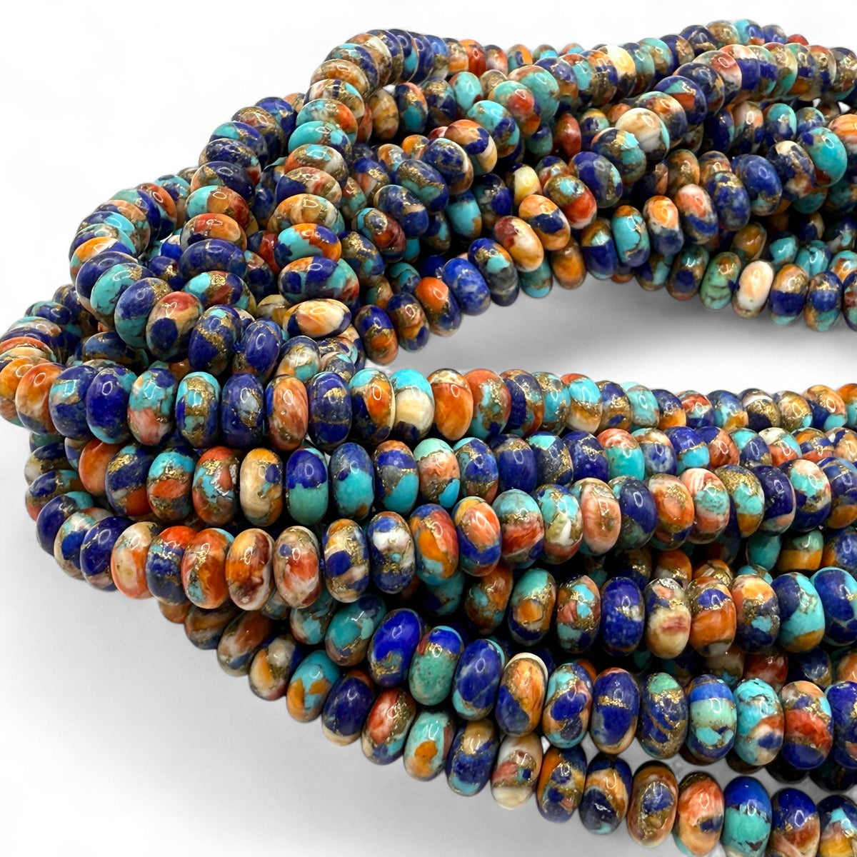 3in1 Spiny Oyster Shell, Mohave Copper Turquoise & Lapis Beads- Not Dyed or Color Enhanced- Small Batch Production- Composite Inlay