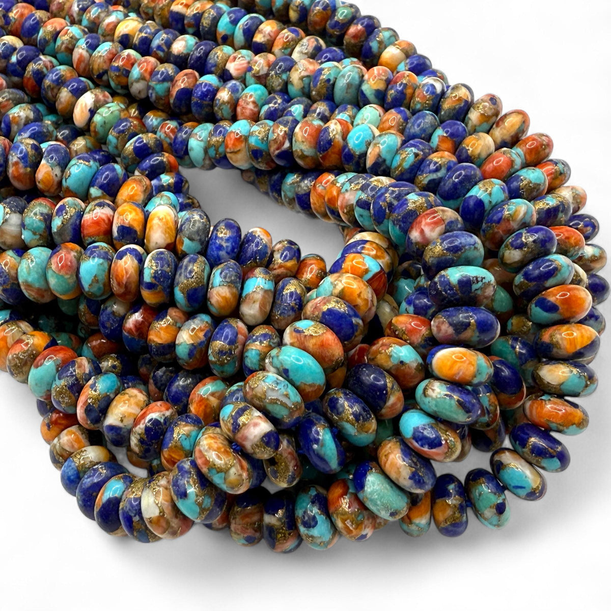 3in1 Spiny Oyster Shell, Mohave Copper Turquoise & Lapis Beads- Not Dyed or Color Enhanced- Small Batch Production- Composite Inlay