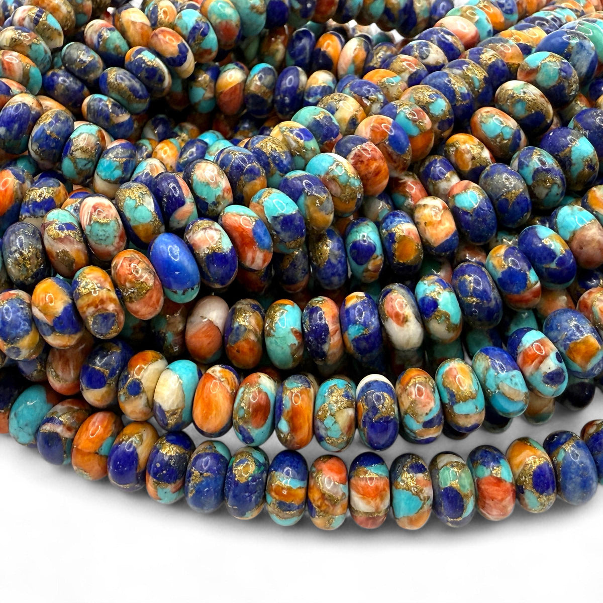 3in1 Spiny Oyster Shell, Mohave Copper Turquoise & Lapis Beads- Not Dyed or Color Enhanced- Small Batch Production- Composite Inlay
