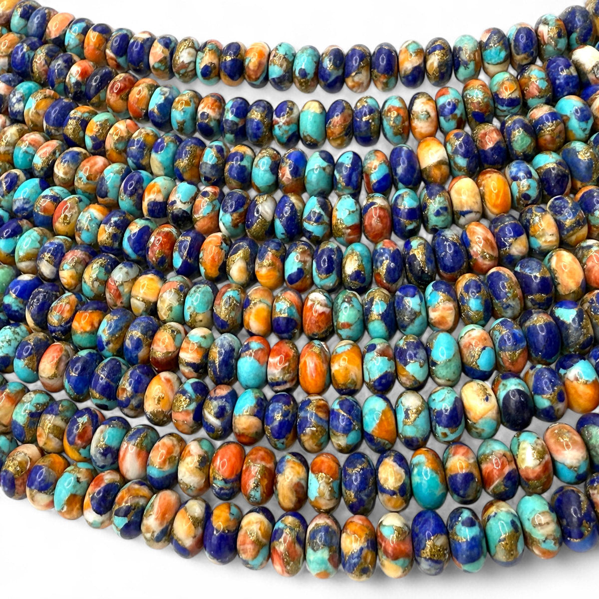 3in1 Spiny Oyster Shell, Mohave Copper Turquoise & Lapis Beads- Not Dyed or Color Enhanced- Small Batch Production- Composite Inlay