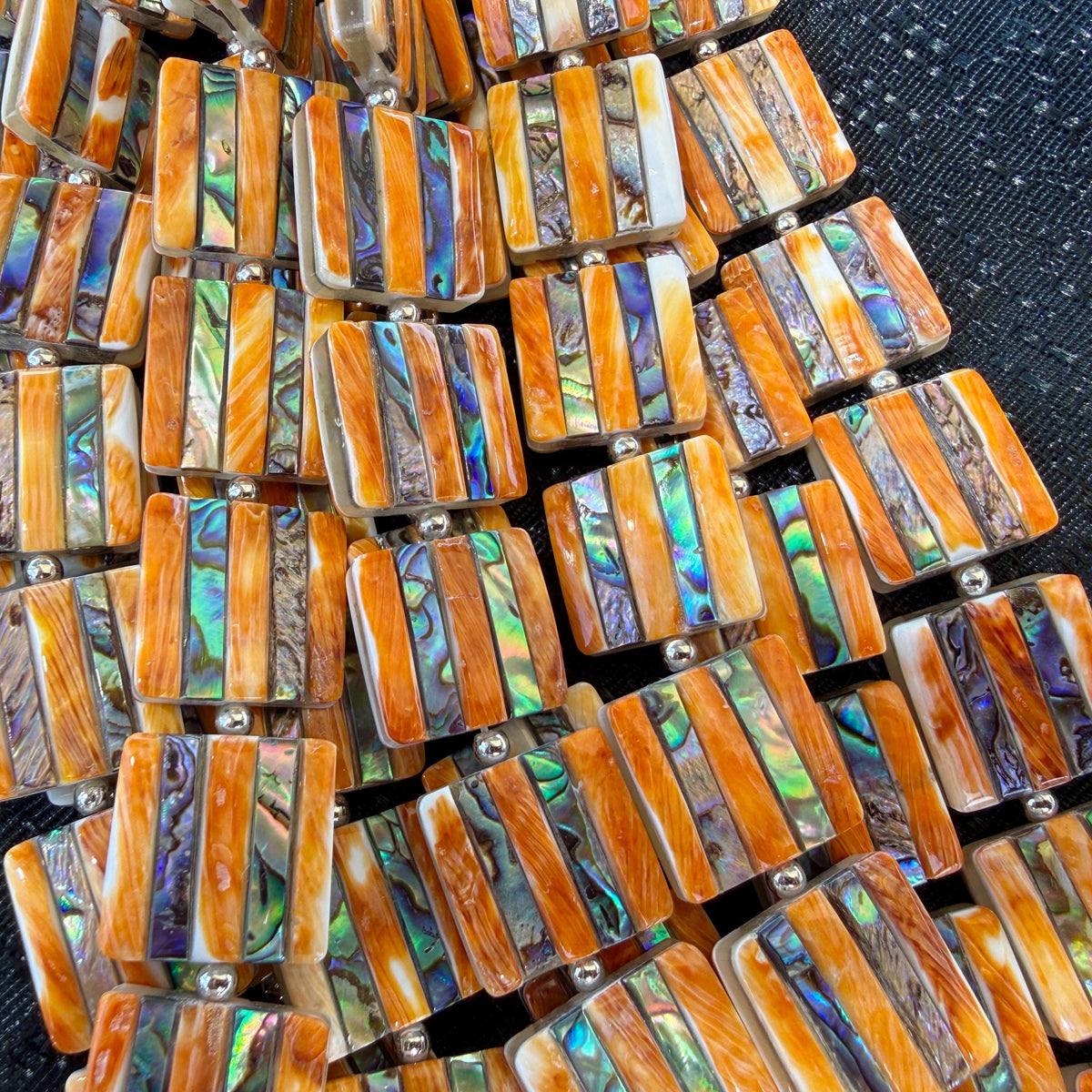 Spiny Oyster Shell Beads & Abalone Shell Inlay Beads - 3D Groove Texture Surface - Native American Style - Double Sided 20mm Square (G501)