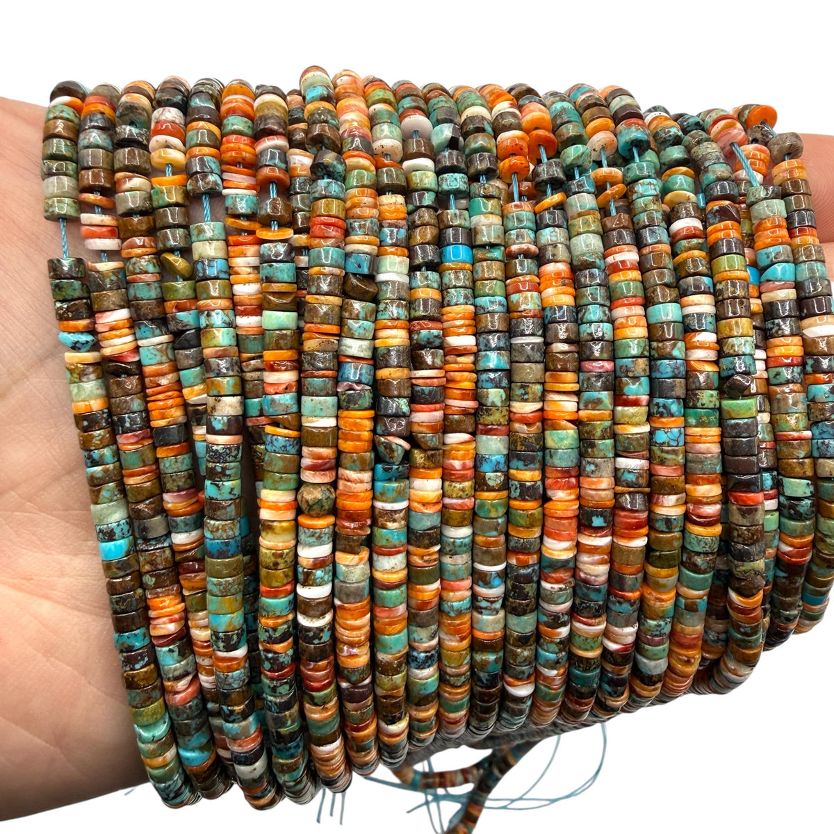 Spiny Oyster Shell & Turquoise Beads - Never Dyed or Color Enhanced- Native American Style- Ideal For Men's Jewelry Making - 4mm Heishi Tiny