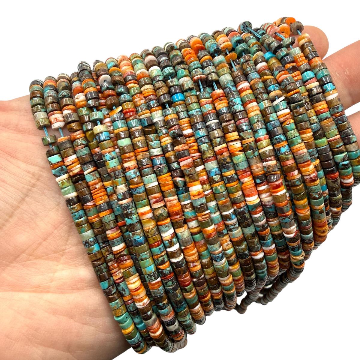 Spiny Oyster Shell & Turquoise Beads - Never Dyed or Color Enhanced- Native American Style- Ideal For Men's Jewelry Making - 4mm Heishi Tiny
