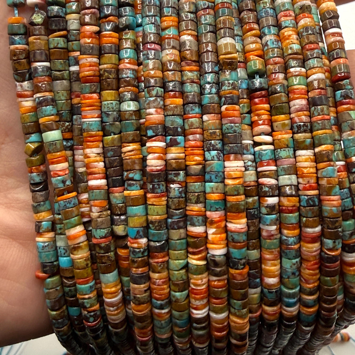 Spiny Oyster Shell & Turquoise Beads - Never Dyed or Color Enhanced- Native American Style- Ideal For Men's Jewelry Making - 4mm Heishi Tiny
