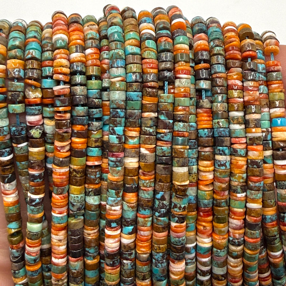 Spiny Oyster Shell & Turquoise Beads - Never Dyed or Color Enhanced- Native American Style- Ideal For Men's Jewelry Making - 4mm Heishi Tiny