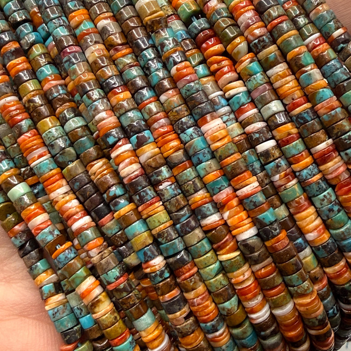 Spiny Oyster Shell & Turquoise Beads - Never Dyed or Color Enhanced- Native American Style- Ideal For Men's Jewelry Making - 4mm Heishi Tiny
