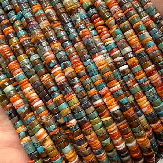 Spiny Oyster Shell & Turquoise Beads - Never Dyed or Color Enhanced- Native American Style- Ideal For Men's Jewelry Making - 4mm Heishi Tiny