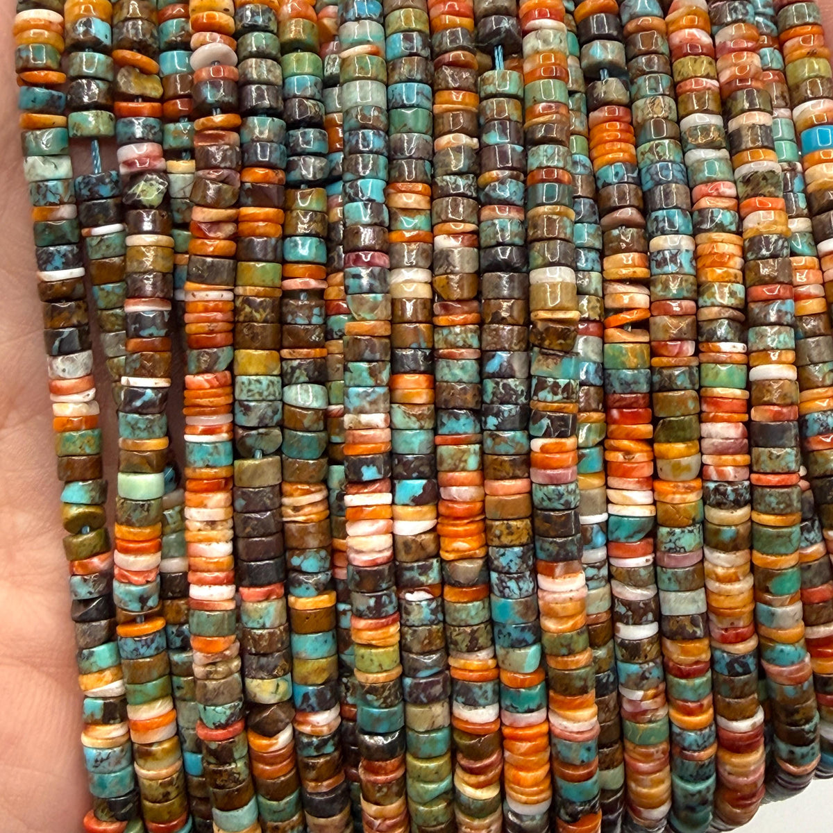 Spiny Oyster Shell & Turquoise Beads - Never Dyed or Color Enhanced- Native American Style- Ideal For Men's Jewelry Making - 4mm Heishi Tiny