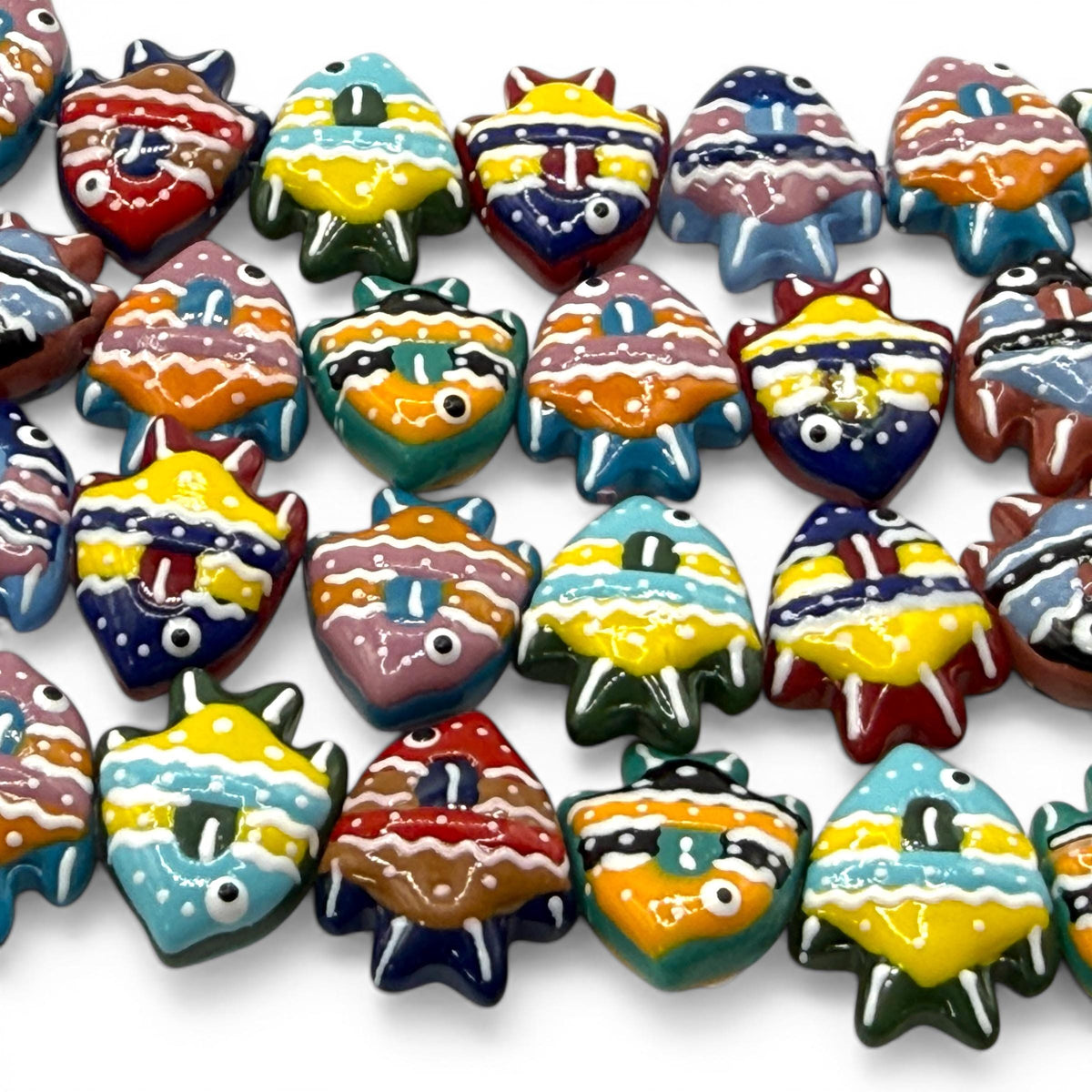 Hawaiian Tropical Fish Beads - Porcelain Ceramic - Colorful 3D Raised Glaze - Rich Vibrant Colors - 20 pcs 18X22mm