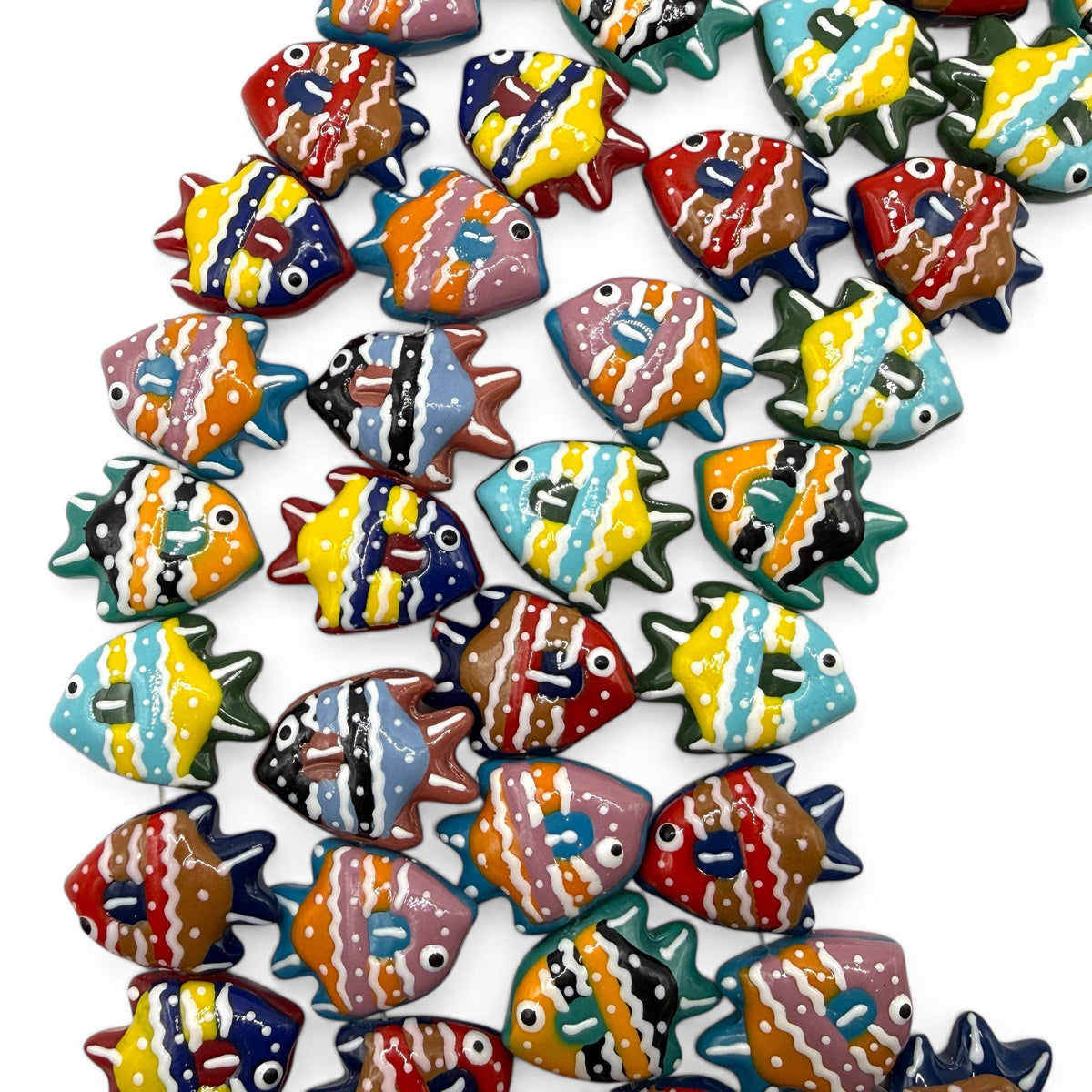 Hawaiian Tropical Fish Beads - Porcelain Ceramic - Colorful 3D Raised Glaze - Rich Vibrant Colors - 20 pcs 18X22mm