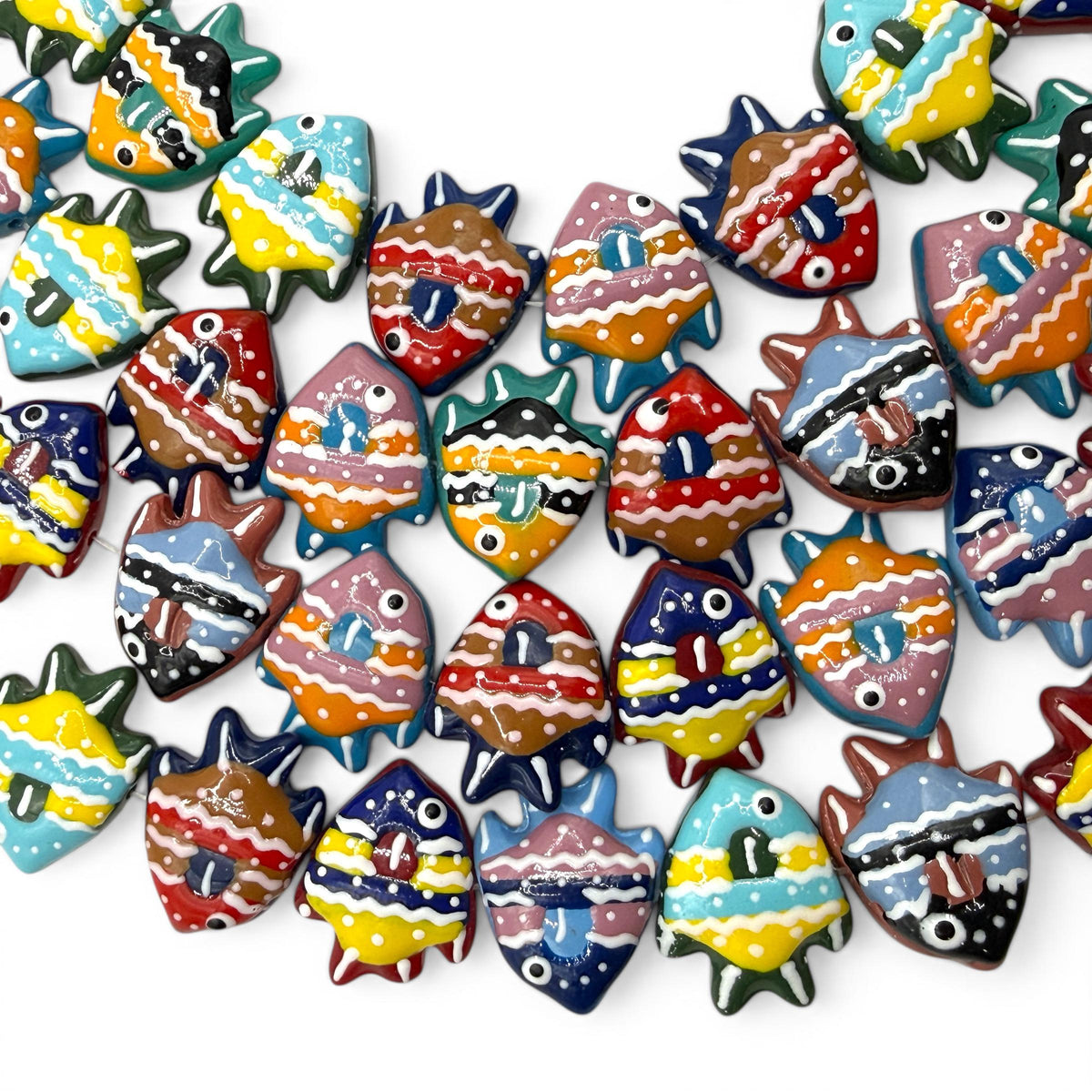 Hawaiian Tropical Fish Beads - Porcelain Ceramic - Colorful 3D Raised Glaze - Rich Vibrant Colors - 20 pcs 18X22mm