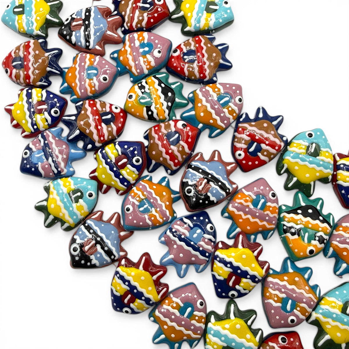 Hawaiian Tropical Fish Beads - Porcelain Ceramic - Colorful 3D Raised Glaze - Rich Vibrant Colors - 20 pcs 18X22mm