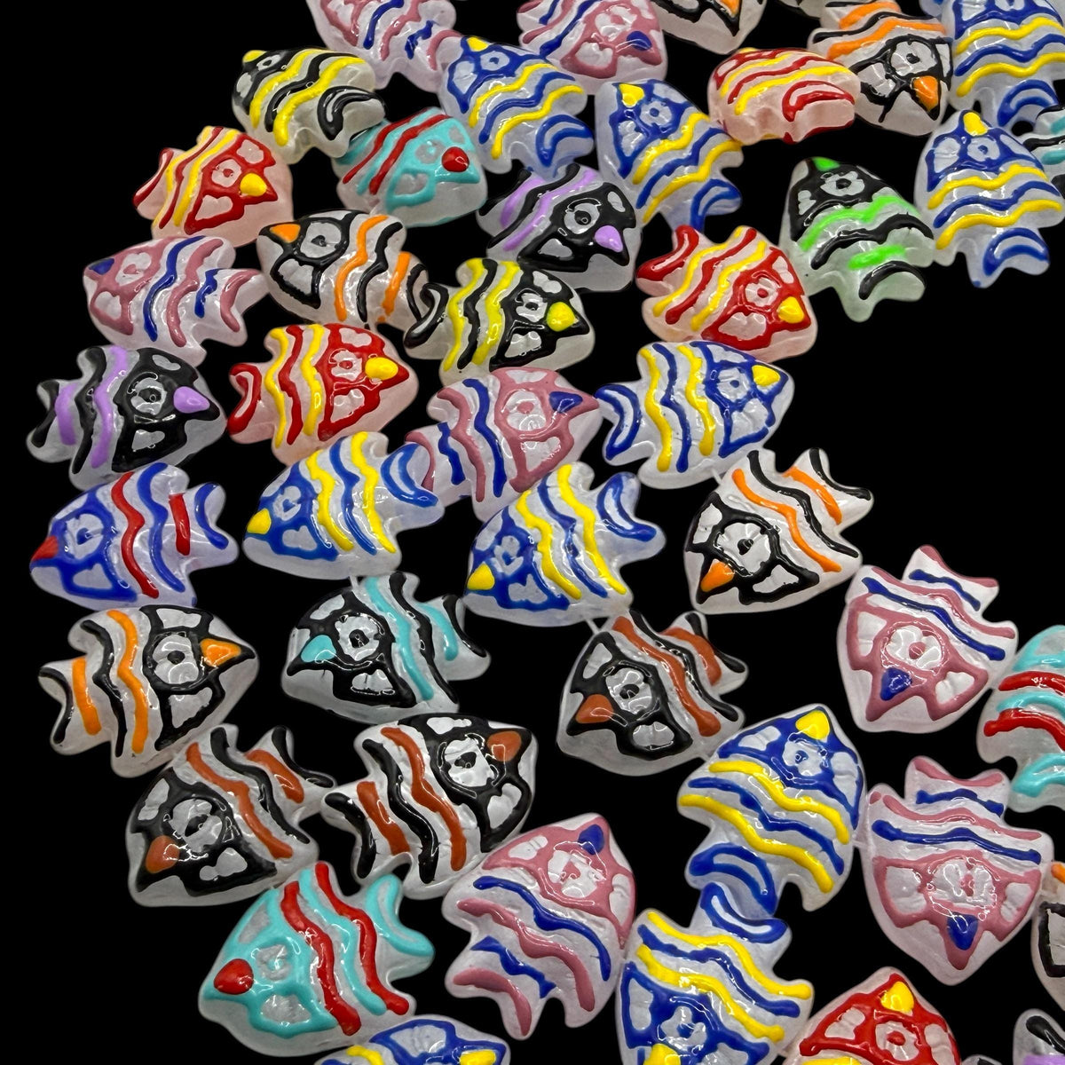 Hawaiian Tropical Fish Beads - Porcelain Ceramic - Colorful 3D Raised Glaze on White Base - Rich Vibrant Colors - 20pcs 18X22mm