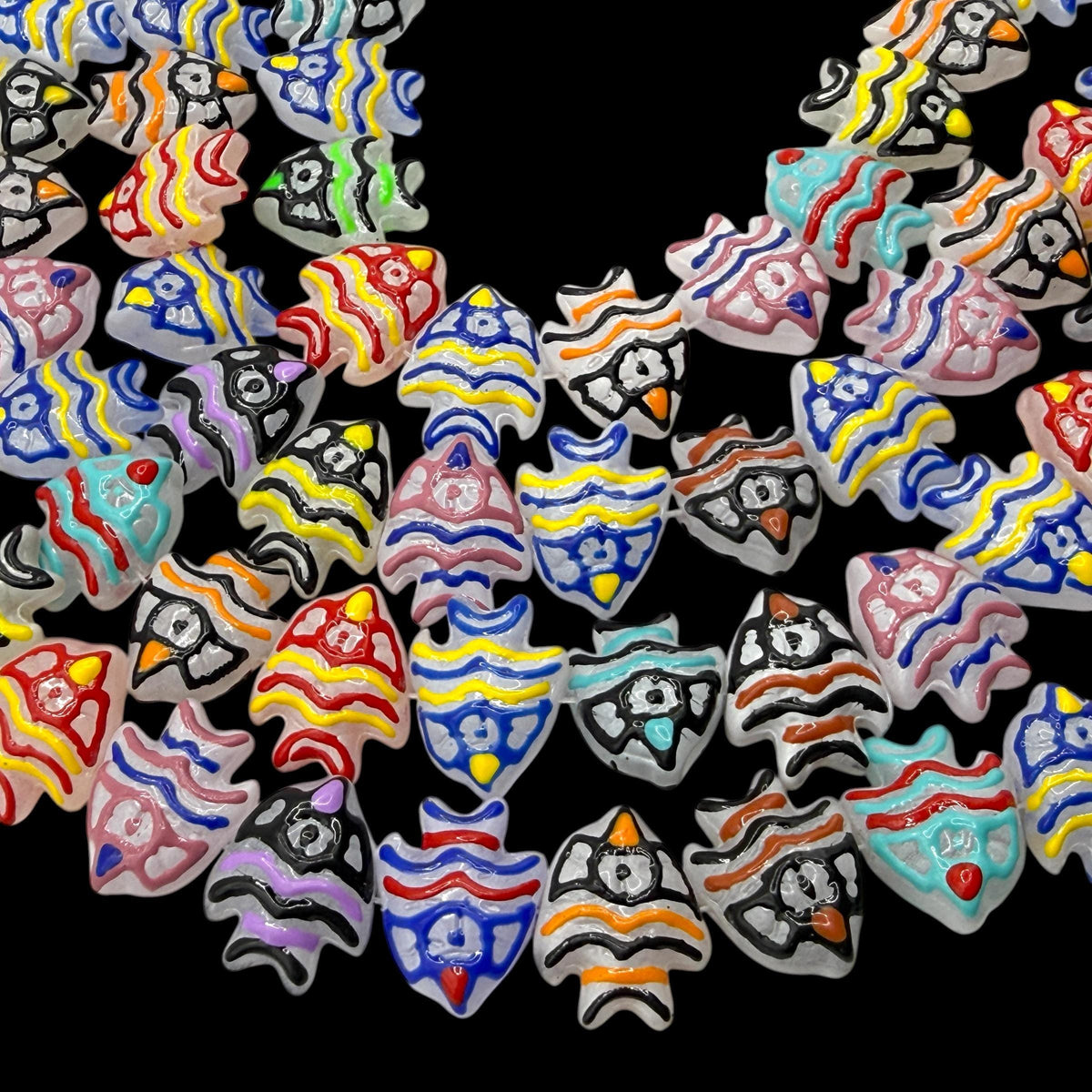 Hawaiian Tropical Fish Beads - Porcelain Ceramic - Colorful 3D Raised Glaze on White Base - Rich Vibrant Colors - 20pcs 18X22mm