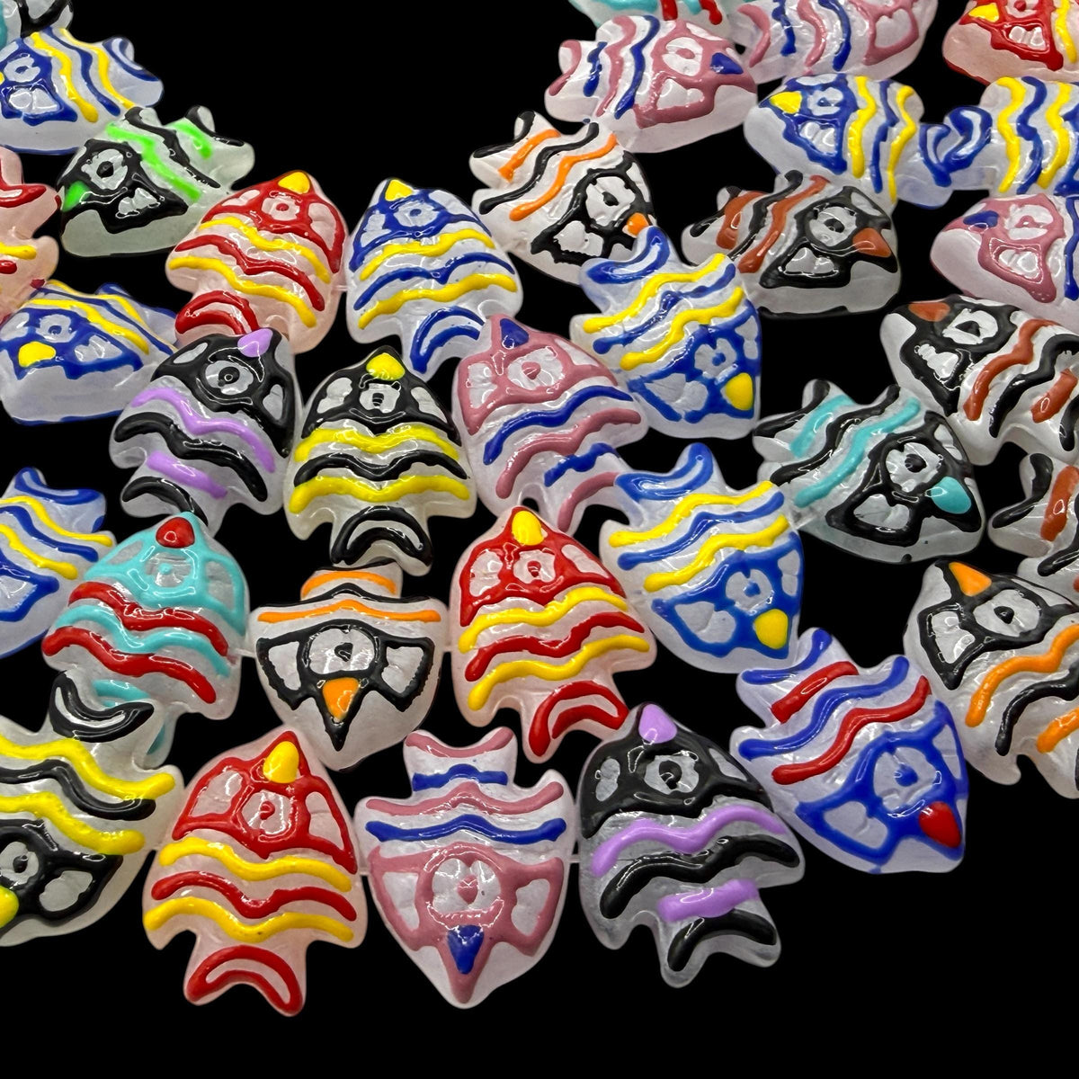 Hawaiian Tropical Fish Beads - Porcelain Ceramic - Colorful 3D Raised Glaze on White Base - Rich Vibrant Colors - 20pcs 18X22mm