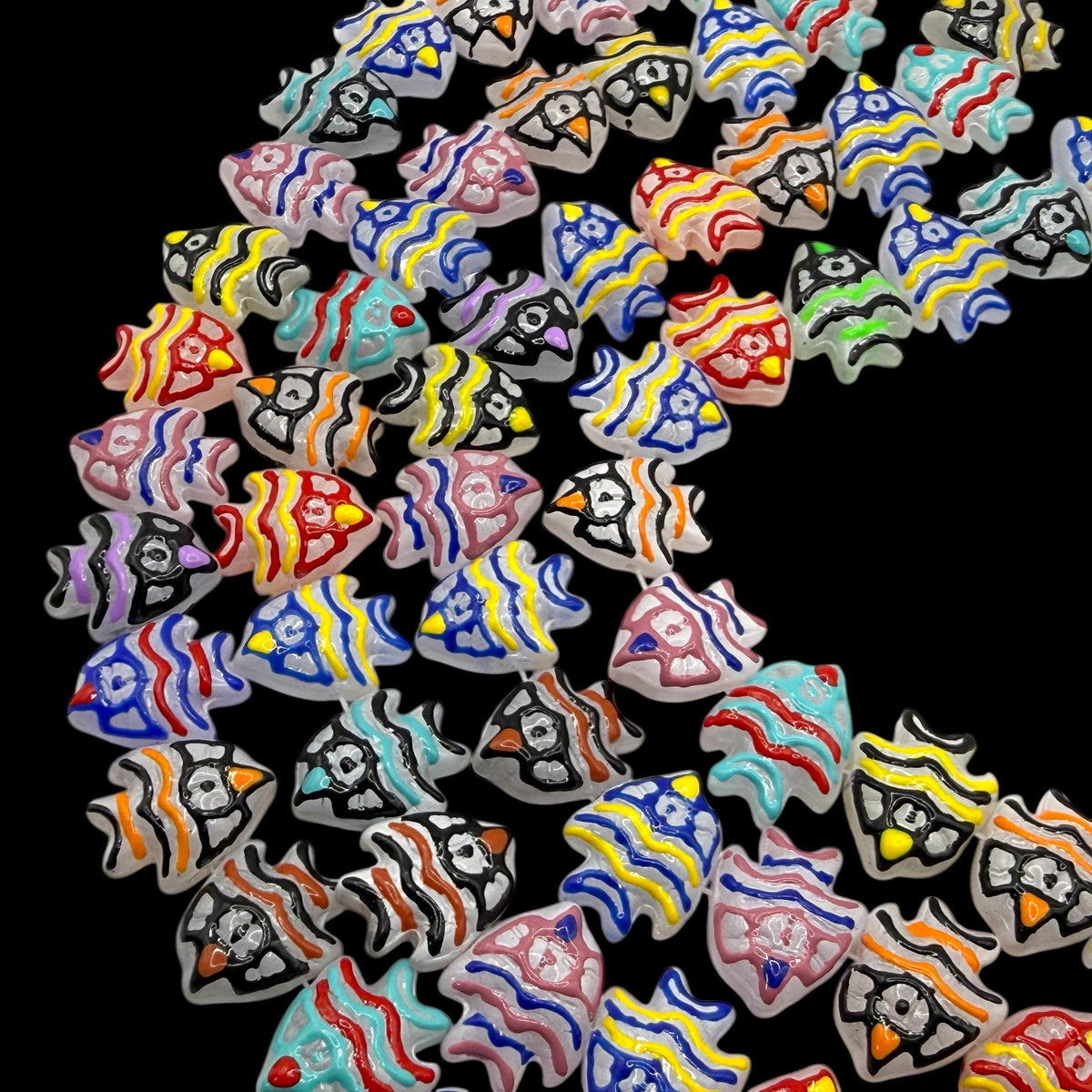 Hawaiian Tropical Fish Beads - Porcelain Ceramic - Colorful 3D Raised Glaze on White Base - Rich Vibrant Colors - 20pcs 18X22mm
