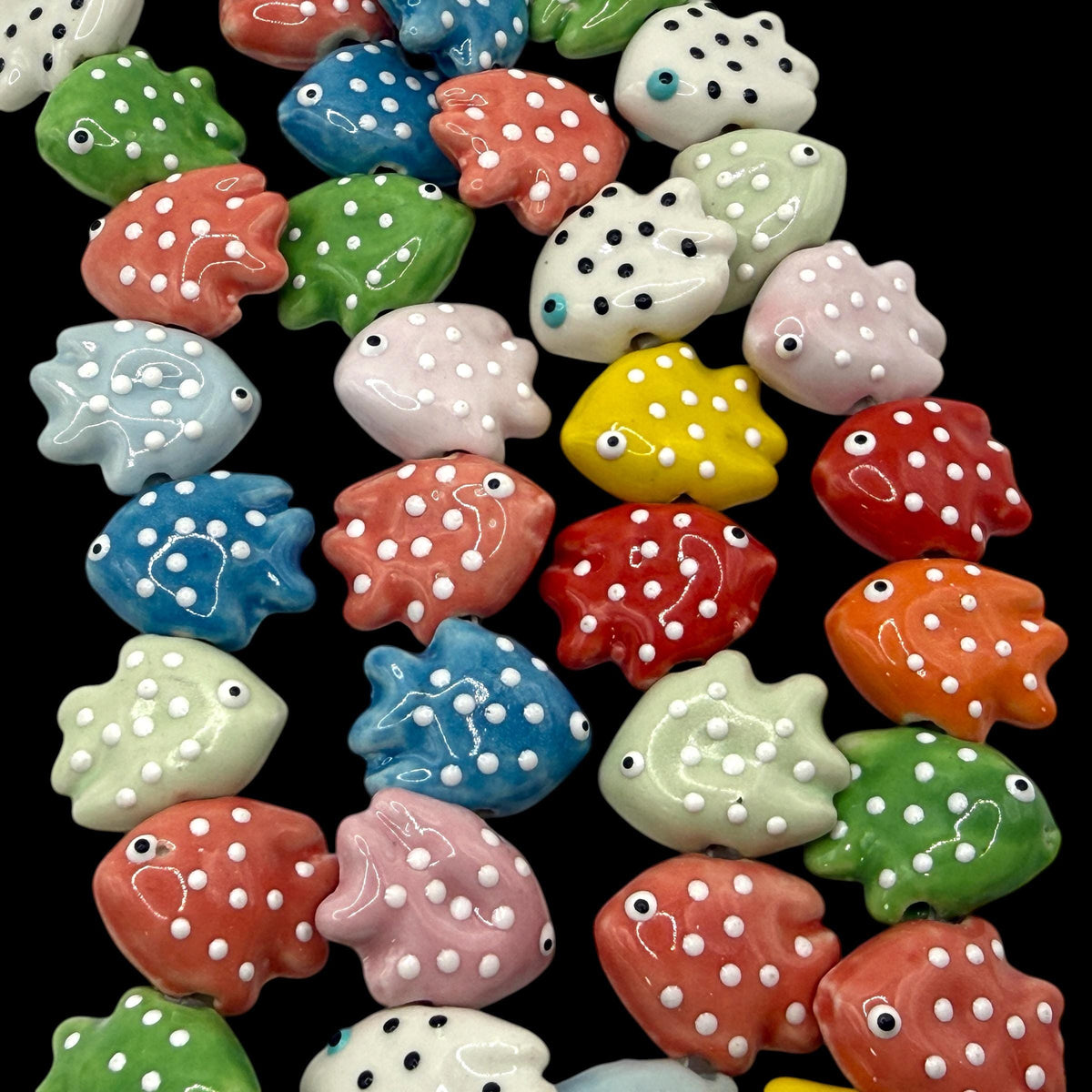 Hawaiian Tropical Fish Beads - Porcelain Ceramic - 3D Raised White Dot Glaze - Rich Vibrant Colors - 25 pcs 16X20mm