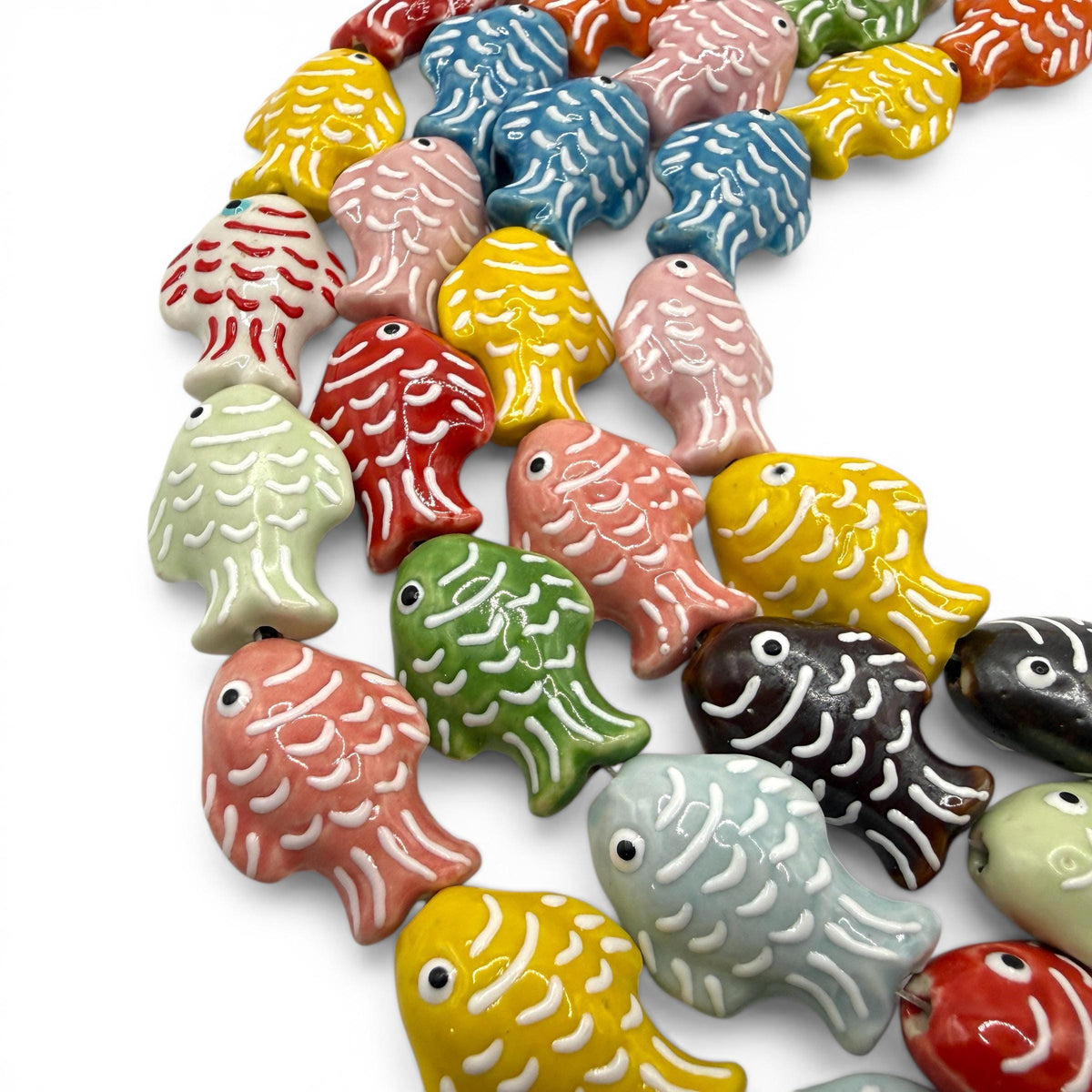 Hawaiian Tropical Fish Beads - Porcelain Ceramic - 3D Raised Scale Glaze Detailing - Rich Vibrant Colors - 15 pcs - 20X27mm