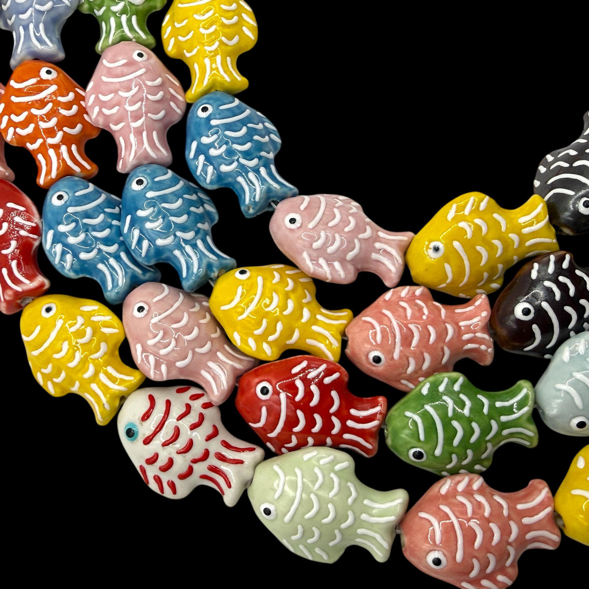 Hawaiian Tropical Fish Beads - Porcelain Ceramic - 3D Raised Scale Glaze Detailing - Rich Vibrant Colors - 15 pcs - 20X27mm
