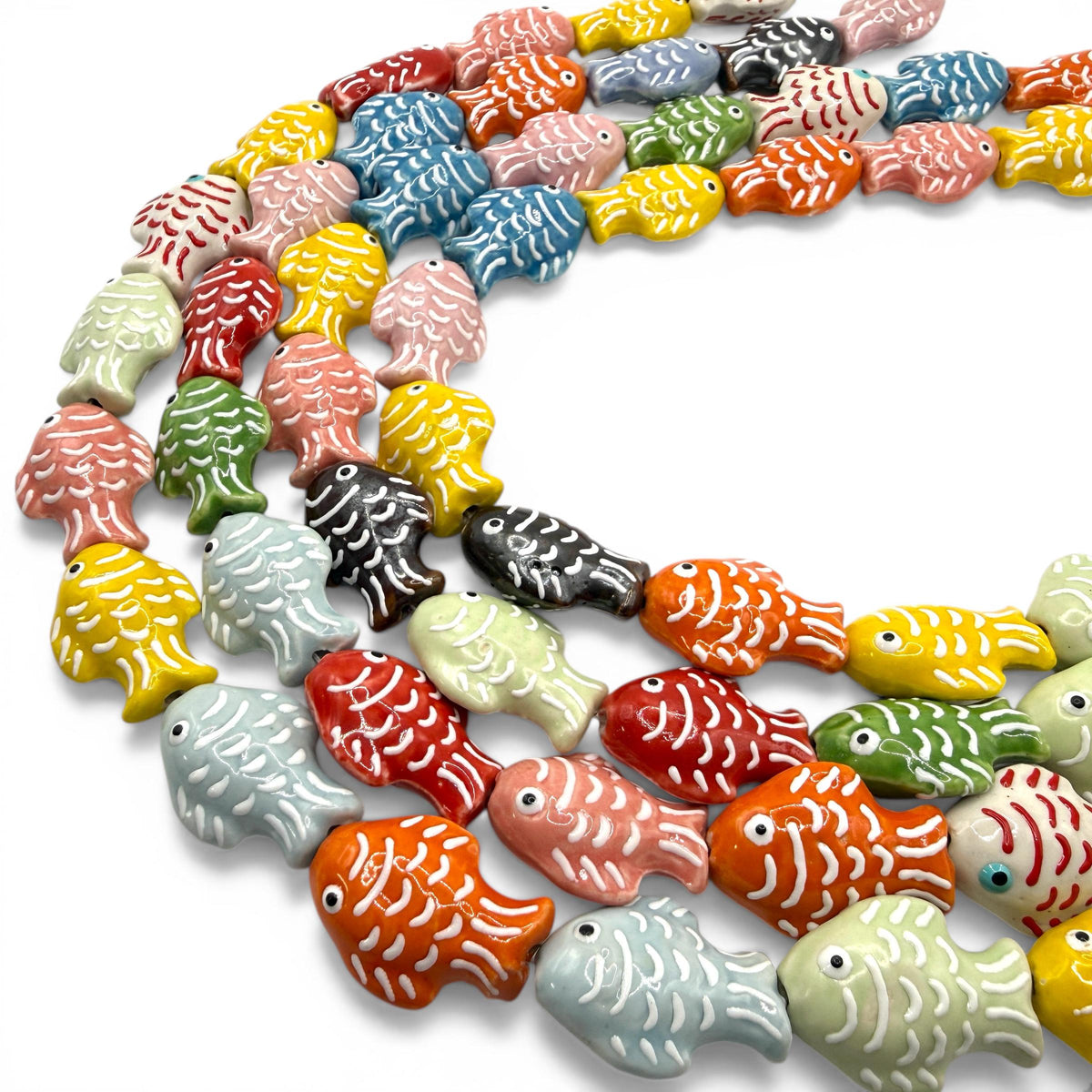 Hawaiian Tropical Fish Beads - Porcelain Ceramic - 3D Raised Scale Glaze Detailing - Rich Vibrant Colors - 15 pcs - 20X27mm