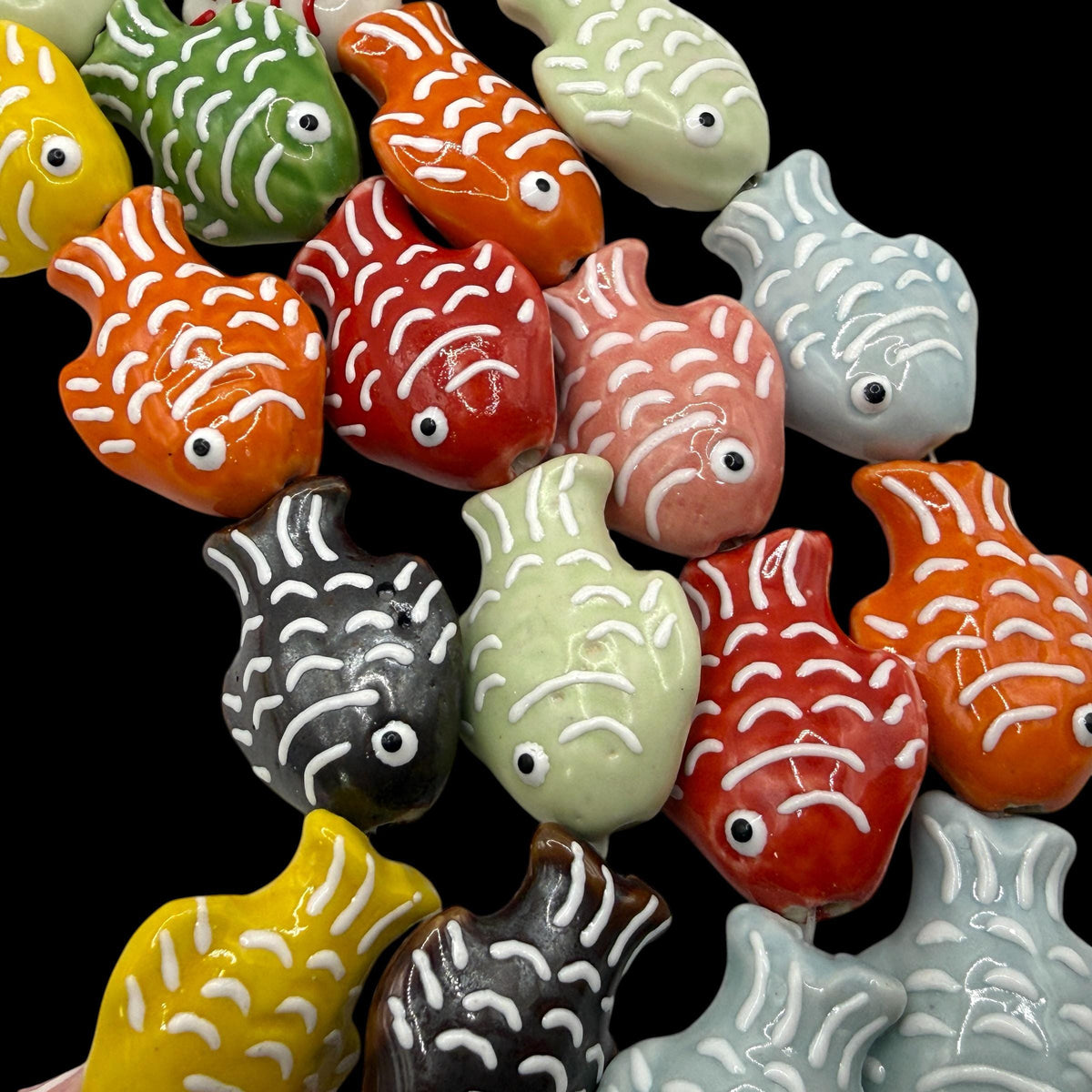 Hawaiian Tropical Fish Beads - Porcelain Ceramic - 3D Raised Scale Glaze Detailing - Rich Vibrant Colors - 15 pcs - 20X27mm