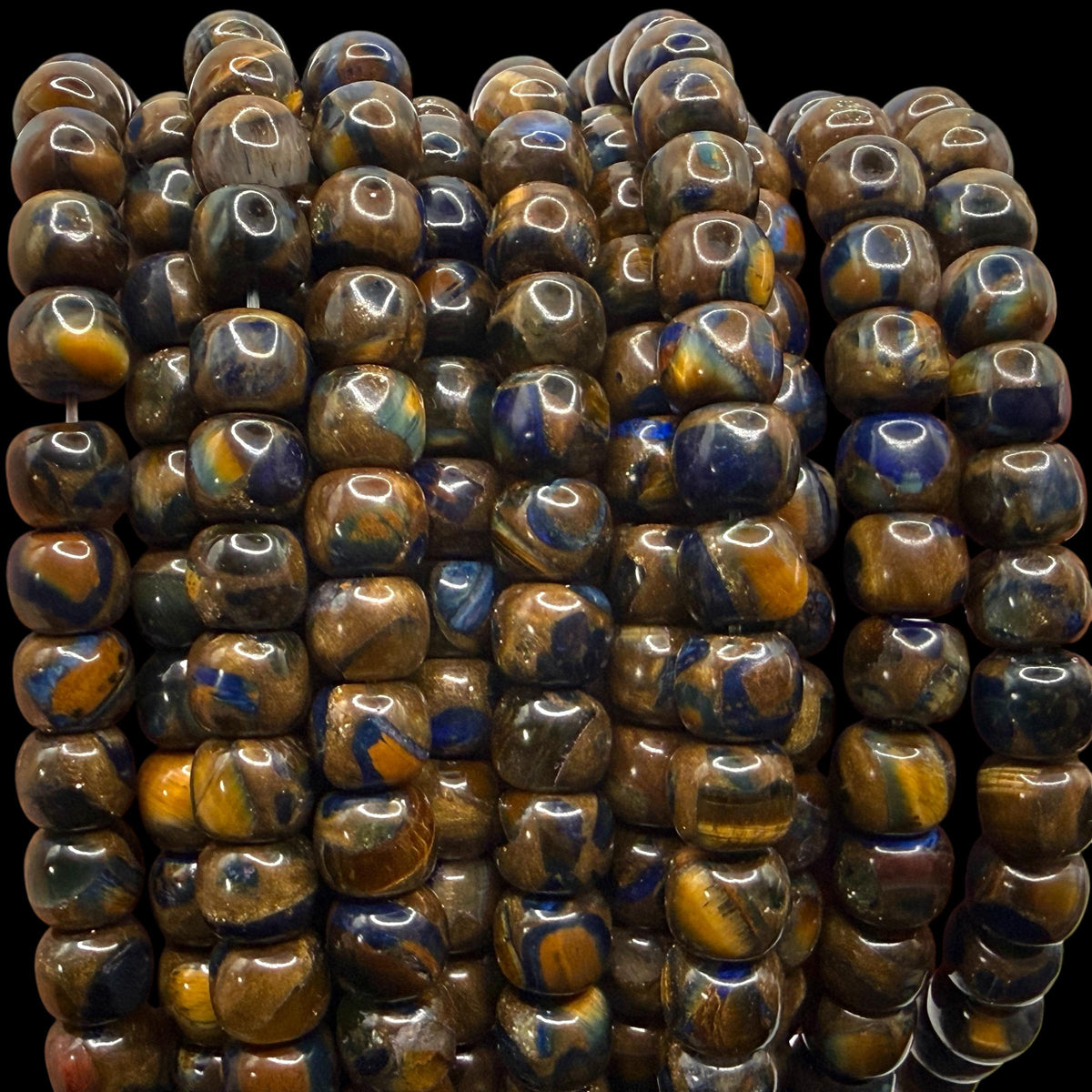 3in1 Pietersite, Tigers Eye, Lapis Inlay Beads -  Small Batch Production - Composite Inlay Technique - Jewelry Making Supply - Smooth Drum