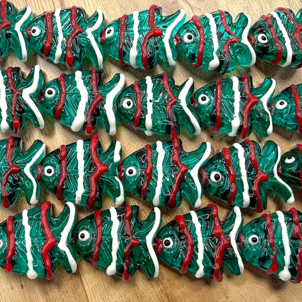 Hawaiian Tropical Fish Beads - Porcelain Ceramic - 3D Green Base with Raised Glaze Detailing - Rich Vibrant Colors - 18 pcs 18X23mm