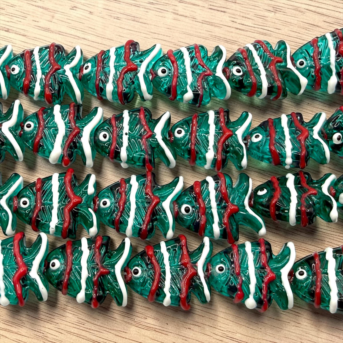 Hawaiian Tropical Fish Beads - Porcelain Ceramic - 3D Green Base with Raised Glaze Detailing - Rich Vibrant Colors - 18 pcs 18X23mm