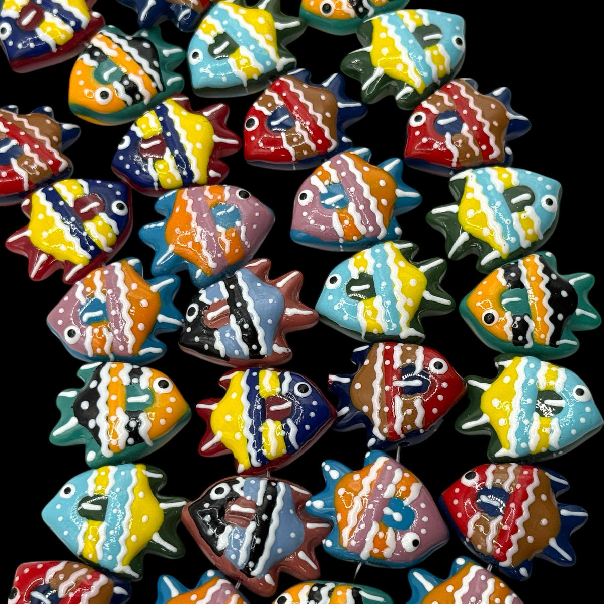Hawaiian Tropical Fish Beads - Porcelain Ceramic - Colorful 3D Raised Glaze - Rich Vibrant Colors - 20 pcs 18X22mm