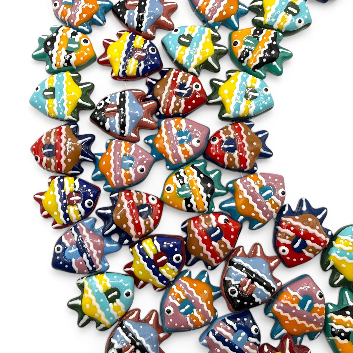 Hawaiian Tropical Fish Beads - Porcelain Ceramic - Colorful 3D Raised Glaze - Rich Vibrant Colors - 20 pcs 18X22mm