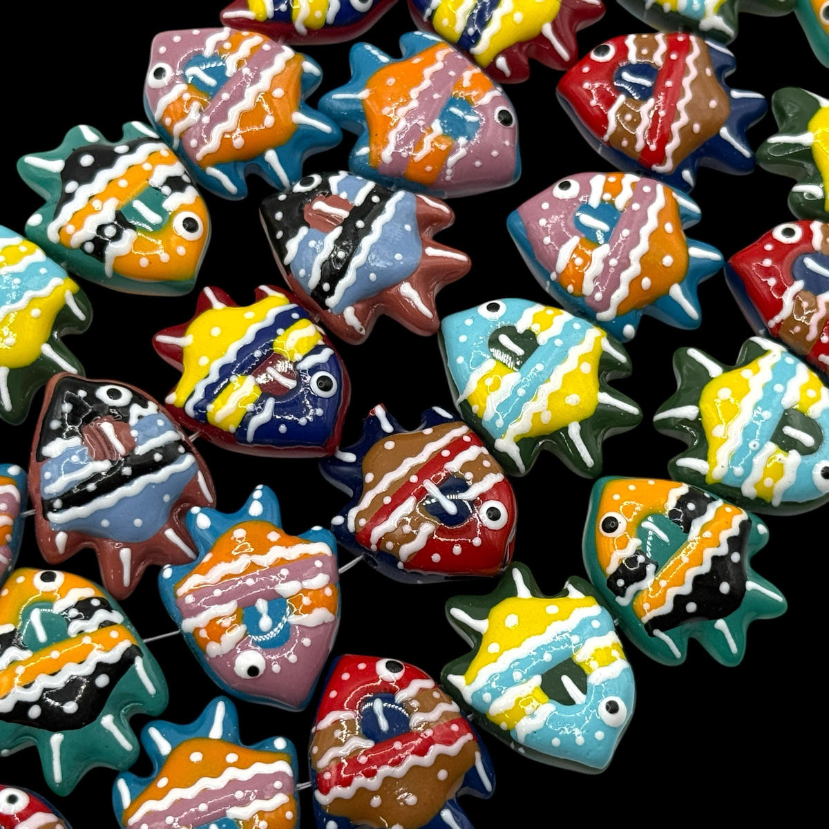 Hawaiian Tropical Fish Beads - Porcelain Ceramic - Colorful 3D Raised Glaze - Rich Vibrant Colors - 20 pcs 18X22mm